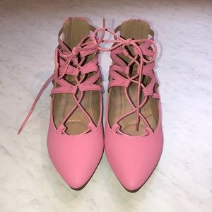 NWOT pink lace up flats
